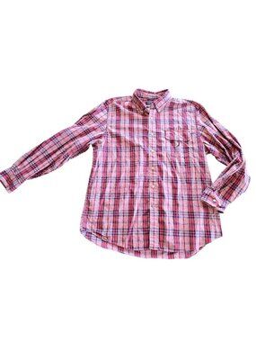 Nautica Men's Button-Down Shirt Red Plaid XL Classic Fit Cotton Long Sleeve